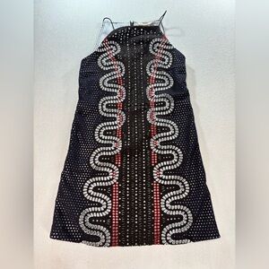 Tory Burch Brown Laser Cut Embroidered Shift Dress 6 Eyelet Designer